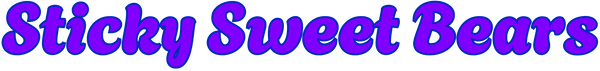 Purple text 'Sticky Sweet Bears' on a white background
